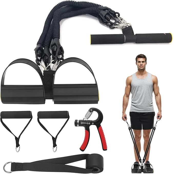 2026 Upgrade Foot Pedal Resistance Band, Adjustable 4-Tube Elastic Pull Rope Fitness Sit-up Exercise Equipment at Home Gym...