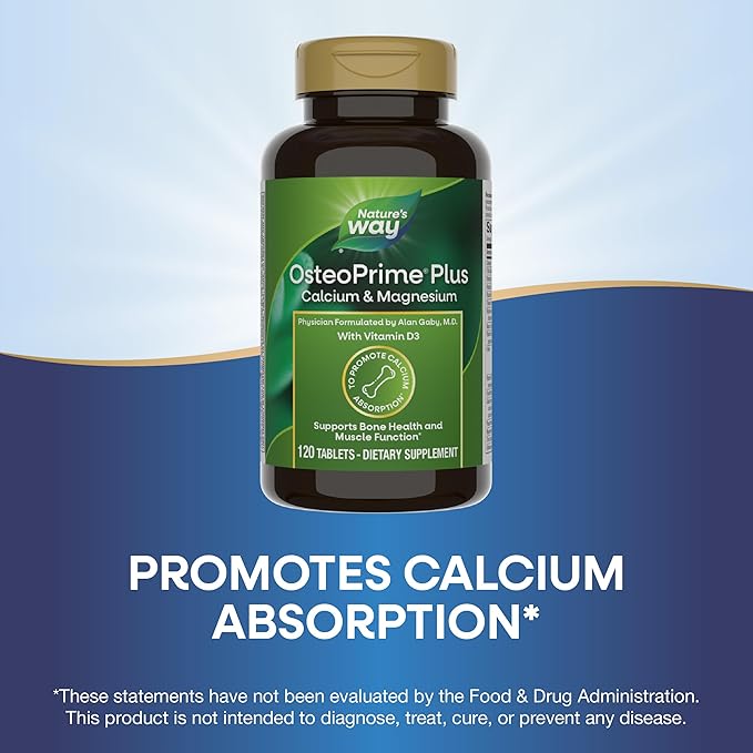 Nature's Way OsteoPrime PLUS Calcium & Magnesium, Supports Bone Health & Muscle Function*, with Vitamins D3 & K2, Vegetarian, 120 Tablets