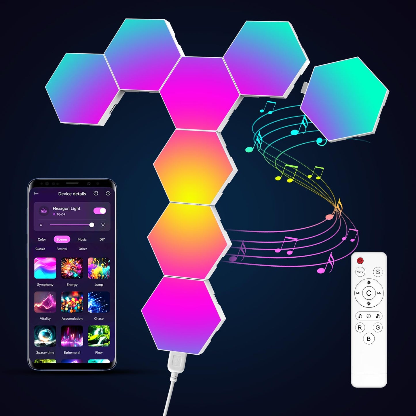Hexagon LED Lights - 8 Pack Hexagon Light Panels with Smart APP& Remote Control Cool Music Sync Gaming Lights for Living Room, Bedroom, Gaming Room,Children Room