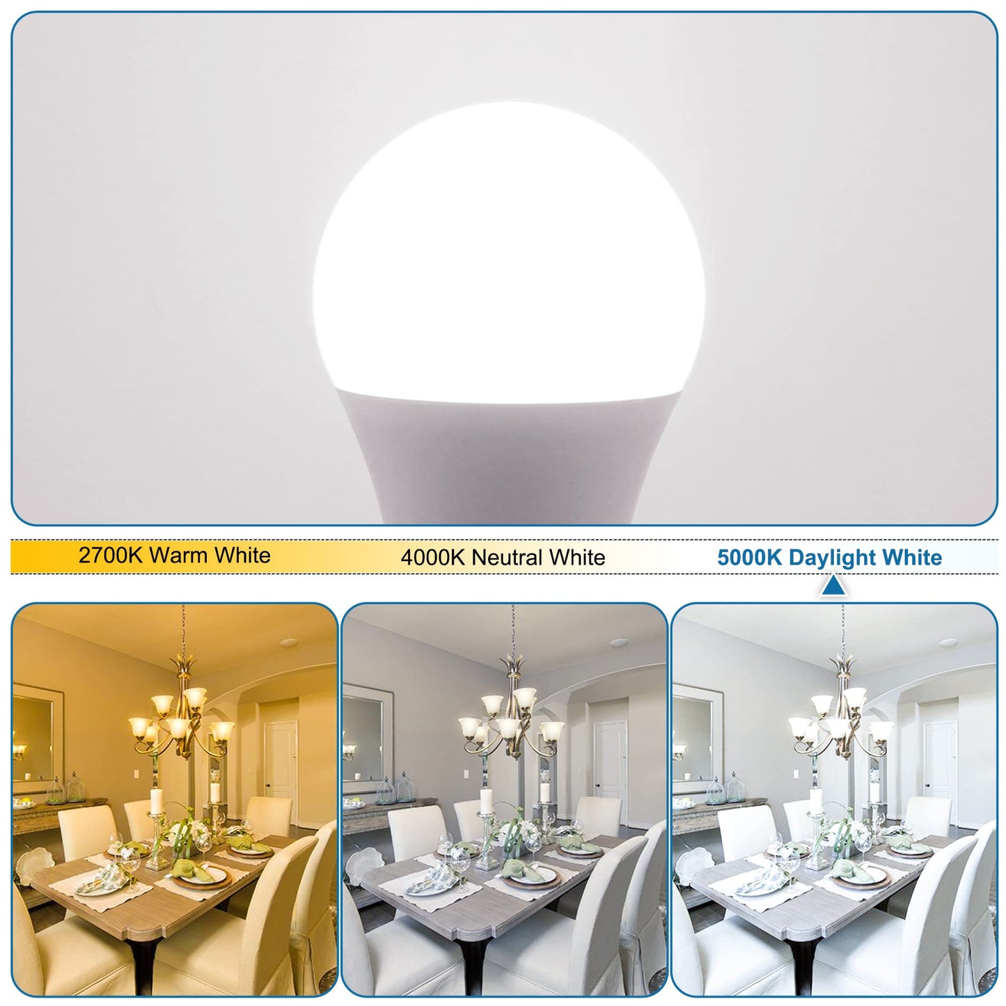 comzler Candelabra LED Bulbs - 60W Equivalent, 5000K Daylight White, E12 Base, 600lm, Non-Dimmable, Pack of 6