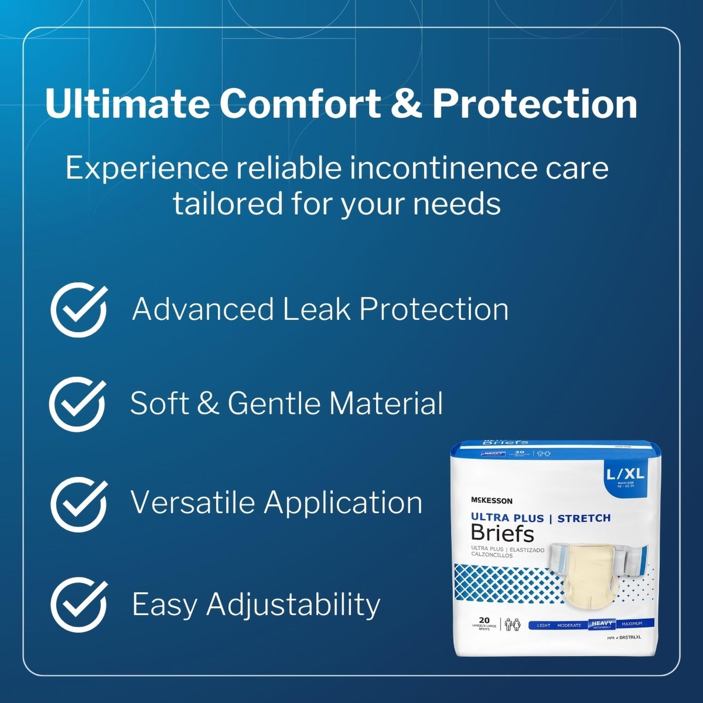 McKesson Ultra Plus Stretch Briefs, [80 Count], L/XL, 48-66 in. Incontinence Adult Diapers, Heavy Absorbency, Unisex, Disposable, Elastic Leg Gathers and Contoured Fit for Men and Women