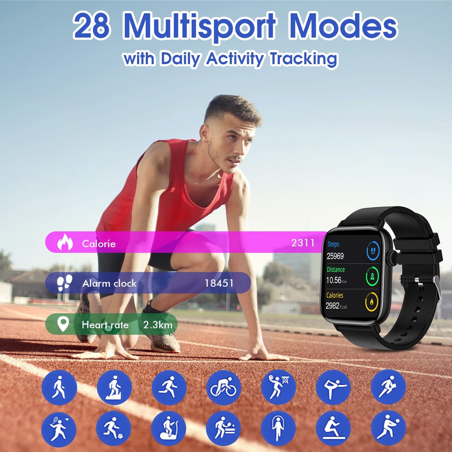 Smart Watch for iPhone/Android Phones (Answer/Make Calls) - 1.9" HD Screen Fitness Tracker : Heart Rate/Sleep Monitor/Pedometer/Calories, Multiple Sports Modes, Waterproof SmartWatch for Men Women