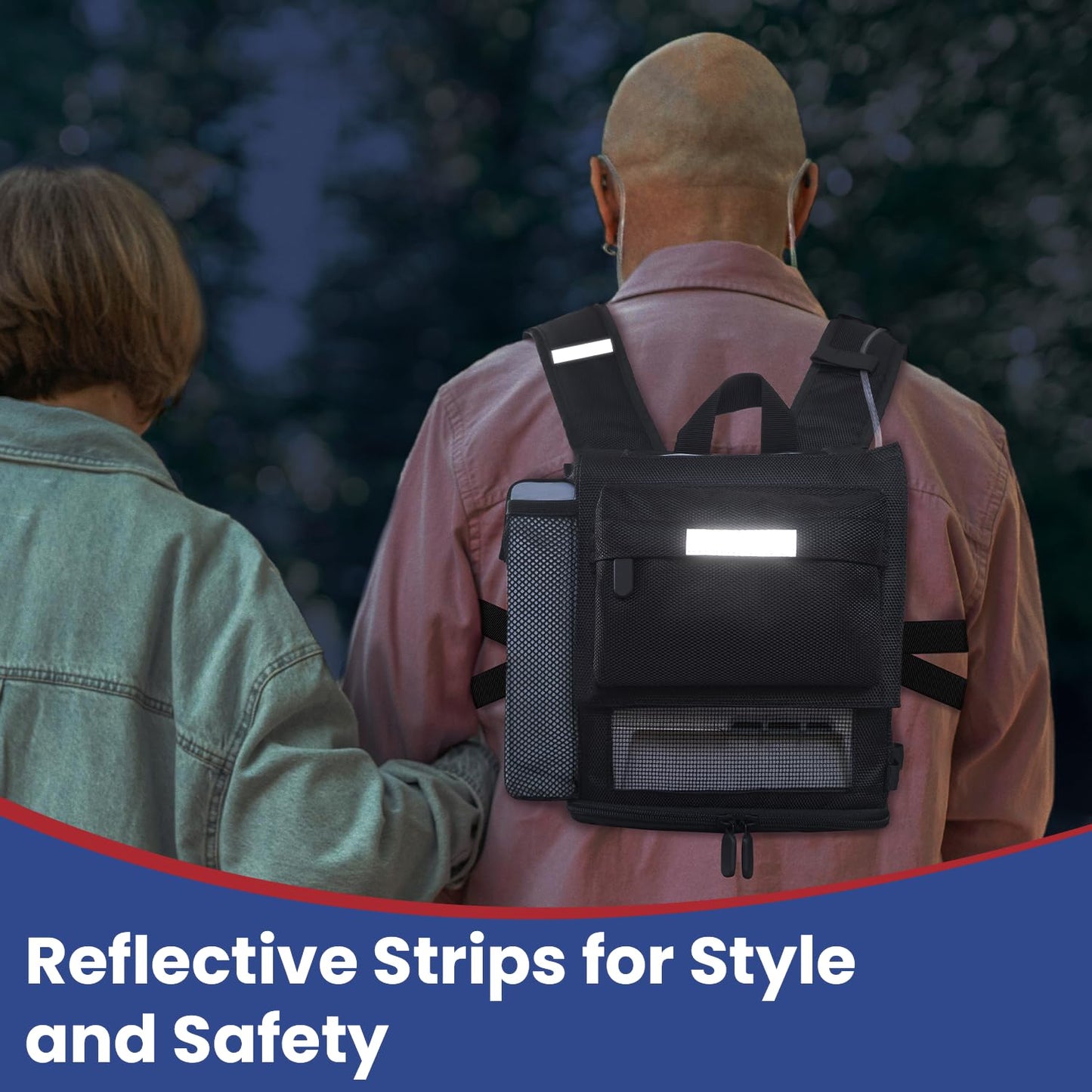 Glucomfy - Ultralight and Rugged 360 Ventilated Backpack for Inogen One G5/Rove 6/OxyGo Next Portable Oxygen Concentrator - 1680D Fabric, Reflective Safety Straps, Trolley Sleeve