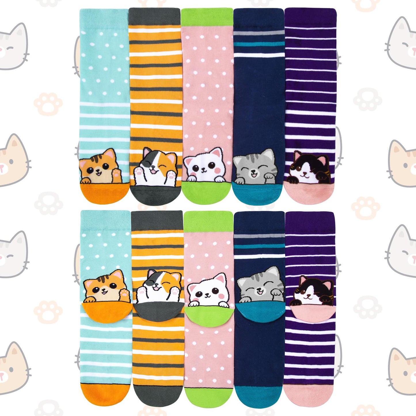 5 Pairs Womens Socks Funny Dog Socks Compatible with Chalier Cute Animal Ladies Sock Gifts for Women,One Size,Striped Cat