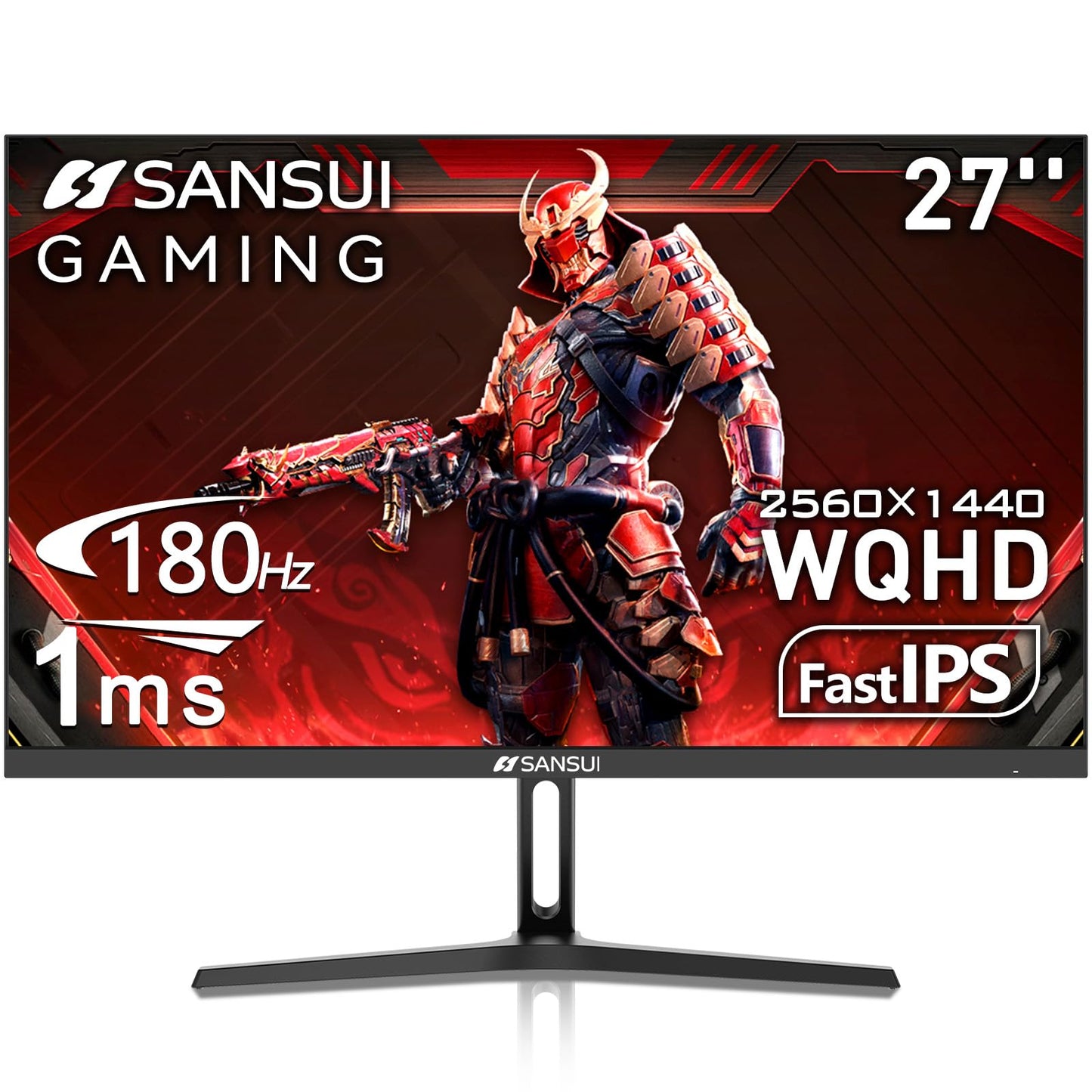 SANSUI 27 Inch WQHD 2560 x 1440 IPS Gaming Monitor, 180Hz 1ms Computer Monitor, DP 1.2 x2 | HDMI 2.0 x2 | VESA Mount, 120% sRGB HDR Eye Care Metal Stand (DP Cable Included)