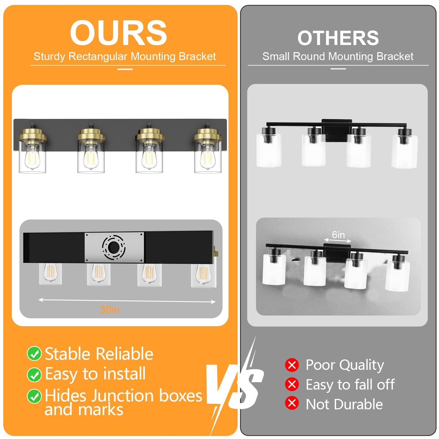 Izorro Bathroom Vanity Light Fixture  4-Light 27.5 Inch Black And Gold Bathroom Light Fixtures Over Mirror  With Clear Glass Shade  Modern Farmhouse Vanity Lights  Rustic Restroom Lighting Fixtures