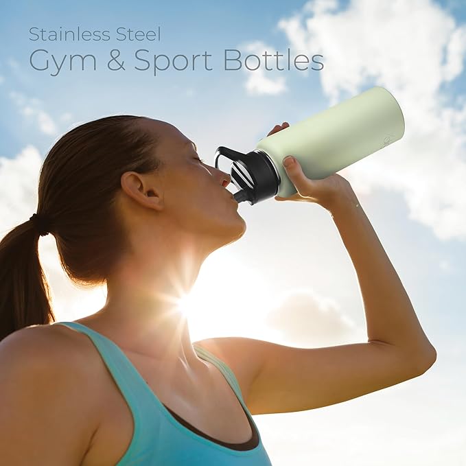SipX™ Triple-Insulated Stainless Steel Water Bottle 40oz. With 3 Lids, BPA-Free Reusable Insulated Water Bottle Keeps Cold 24 Hours, Metal Water Bottle Made Of Sustainable Material For Hiking & Biking