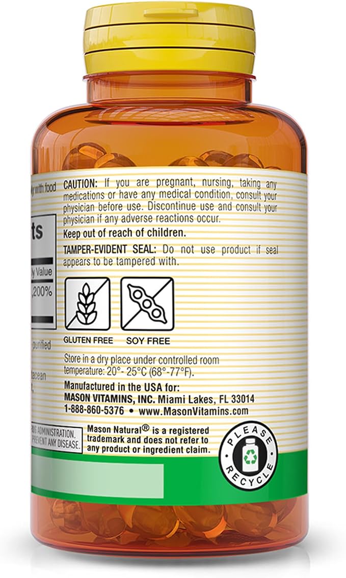 MASON NATURAL Vitamin E 180 mg (400 IU) - Antioxidant and Essential Nutrient, Healthy Immune System, Skin and Eyes, Whole Body Supplement, 100 Softgels
