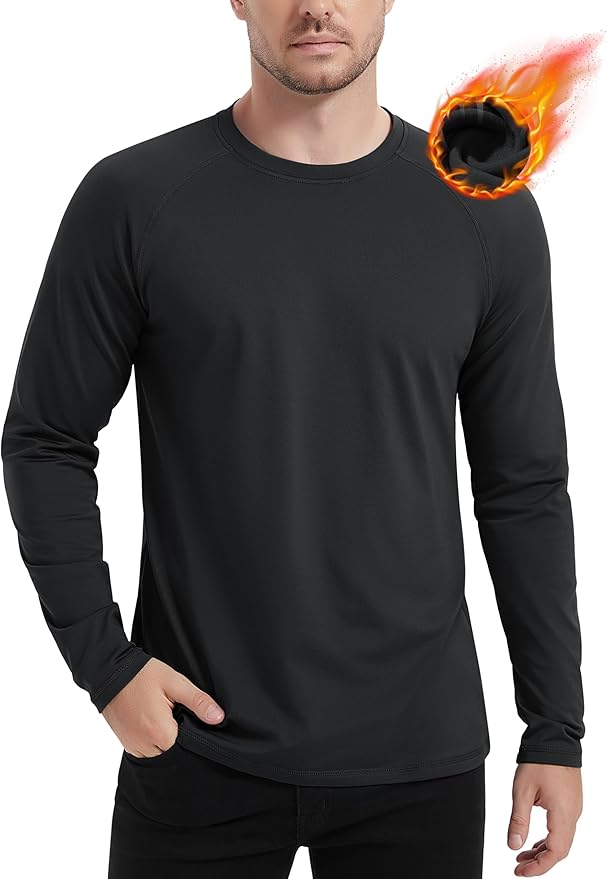 MAGCOMSEN Men's Thermal Shirt Fleece Lined Long Sleeve Athletic Base Layer Workout Top