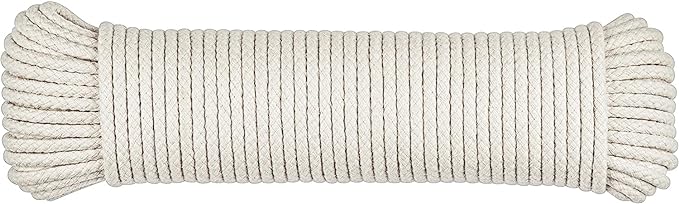 SteadMax 100 ft Natural Cotton Rope, Clothesline Cord, 1/4 inch General Purpose Rope Utility Cord, Ideal for Sports, Outdo...
