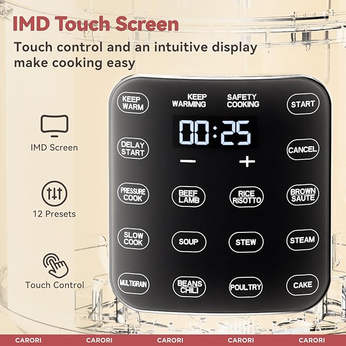 9-in-1 Electric Pressure Cooker 6 Qt, Dual Inner Pots, Stainless Steel Pot and Non-Stick Pot, 12 Preset Cooking Programs with IMD Touchscreen, Safe Vent, Slow Cook, Rice Cook, Steam, Black