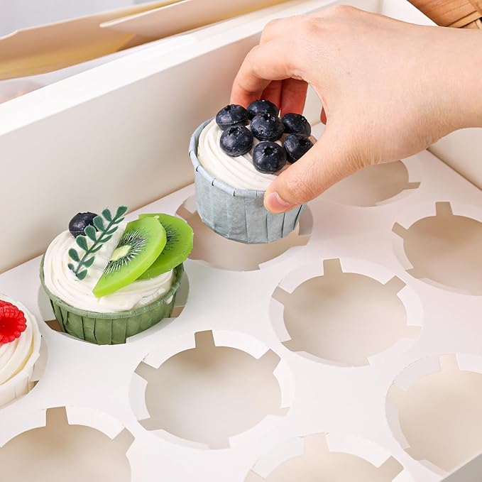 HANSGO 12 Count Cupcake Boxes, 6PCS 13"x10"x4" Cupcake Container with Window Holding 72 Pastry Box for Birthday Holiday Party Bakery Supplies