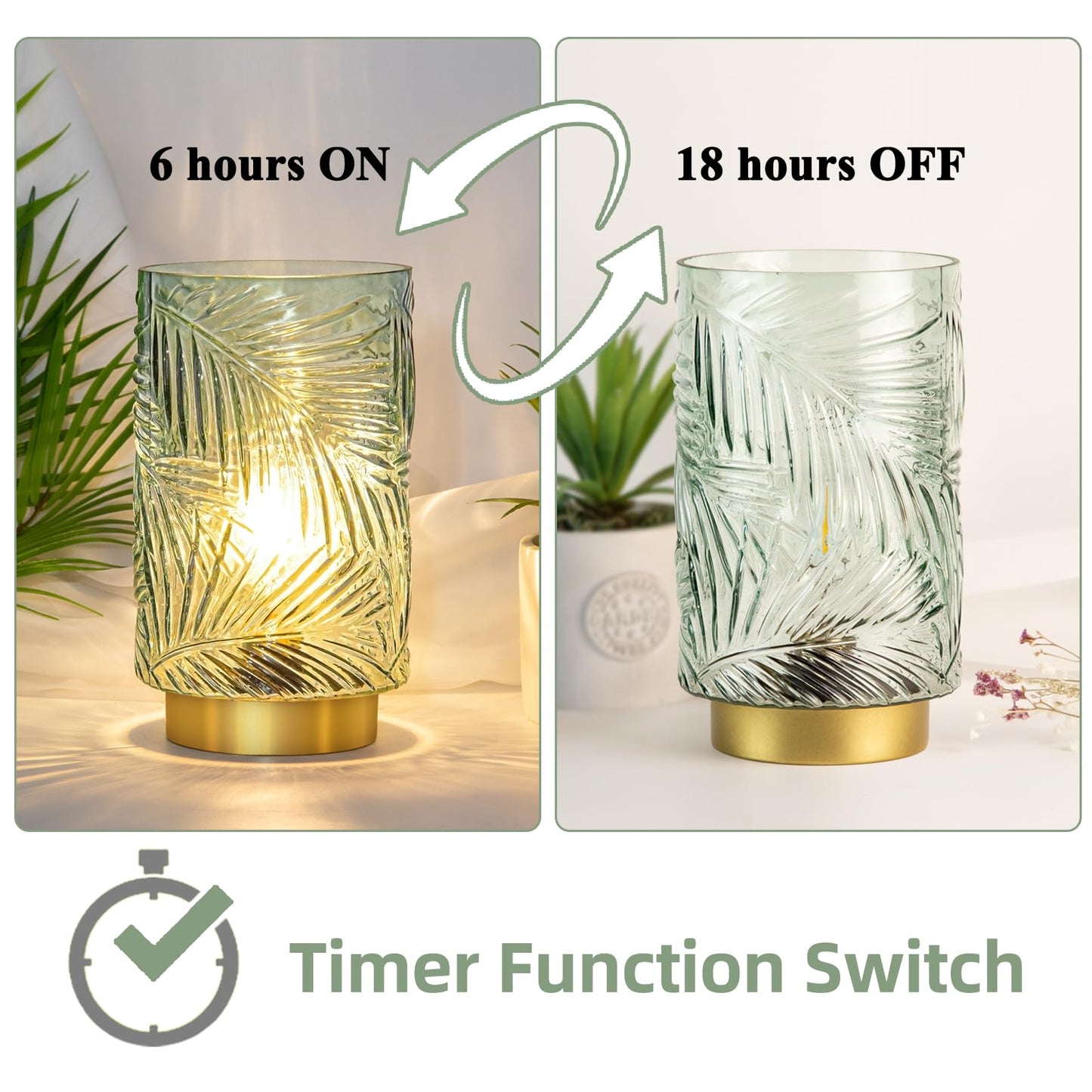 MJ PREMIER Battery Operated Table Lamp, LED Bulb, Light Green, Small with Timer, Cordless Decorative Nightlight for Home Decor