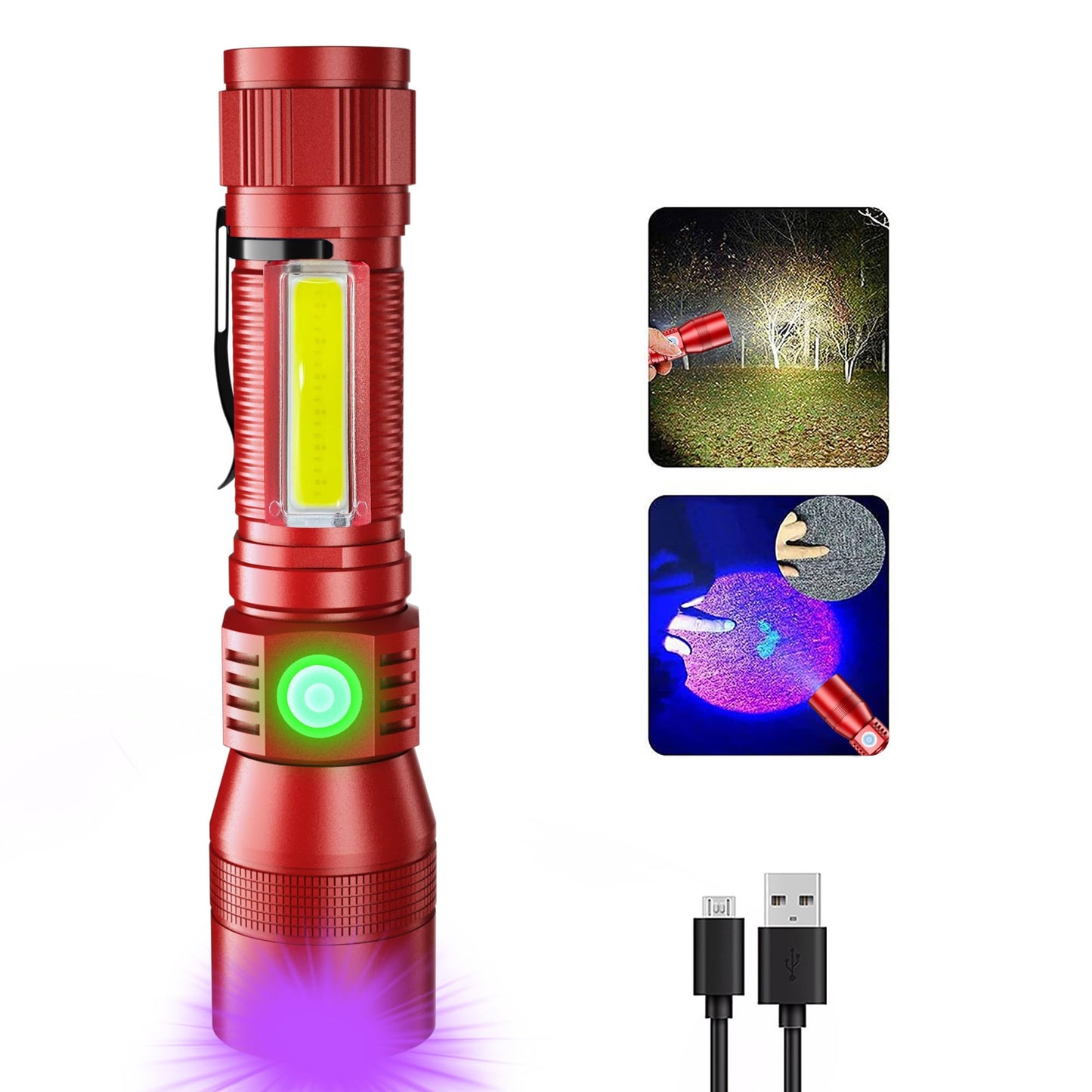 AdamStar Black Light Flashlight, 3-in-1 Rechargeable LED, 7 Modes, Waterproof, Model 016, 1pack Red