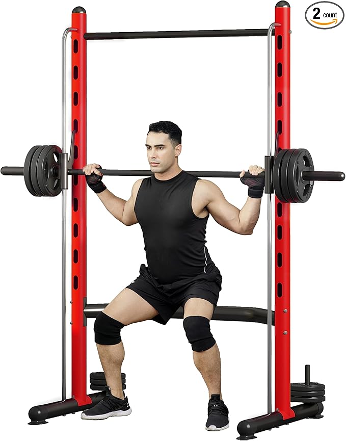 Soozier Squat Rack with Pull-Up Bar, Adjustable Power Rack with Barbell Bar, Multi-Functional Bench Press Rack for Home Gy...