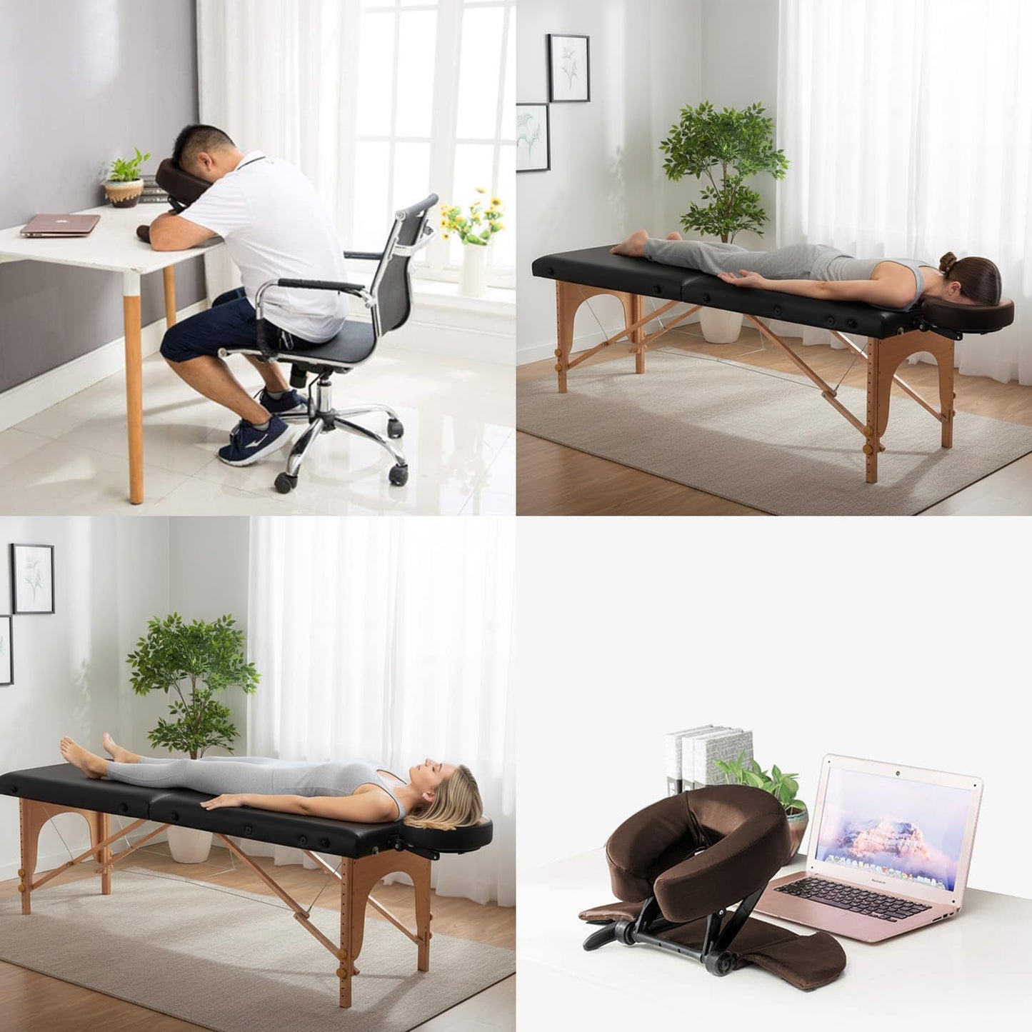 TRENDBOX Face Down Tabletop Massage Kit Adjustable Headrest Pillow - Dark Brown