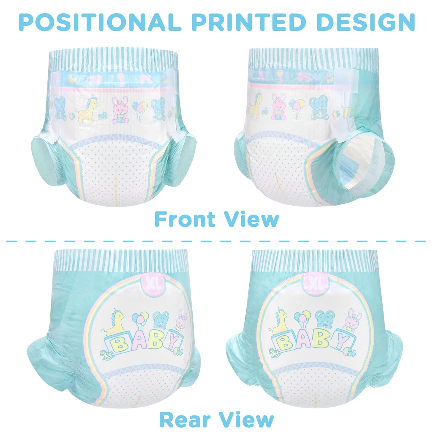 Littleforbig Adjustable Hook-and-Loop Fastener Closure Adult Printed Cloth Back Diaper 10 Pieces - Baby Parade (X-Large 48"-56")