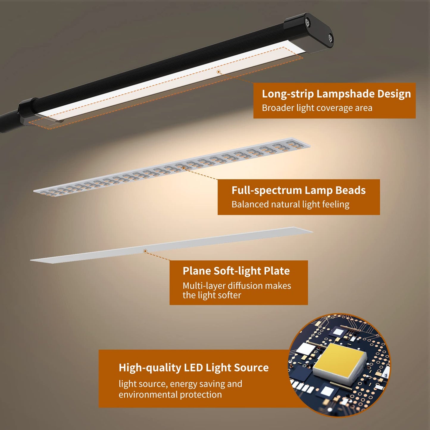 Izell Led Book Light Clip-On – 3 Color Modes, 10 Brightness Levels, Flexible Gooseneck, 15.8 Height, Black, Model Tbl401-Bk
