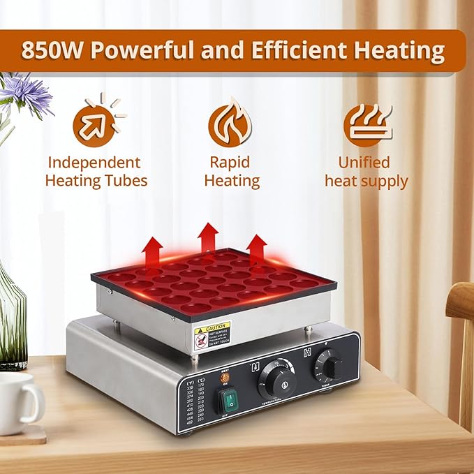 25 Hole and 25 Heart Waffle Maker, Commercial Electric Nonstick Mini Muffin Maker with 50-300℃ Separate Control, 1.8" Diameter Mini Dutch Pancake Maker for Snacks, Desserts