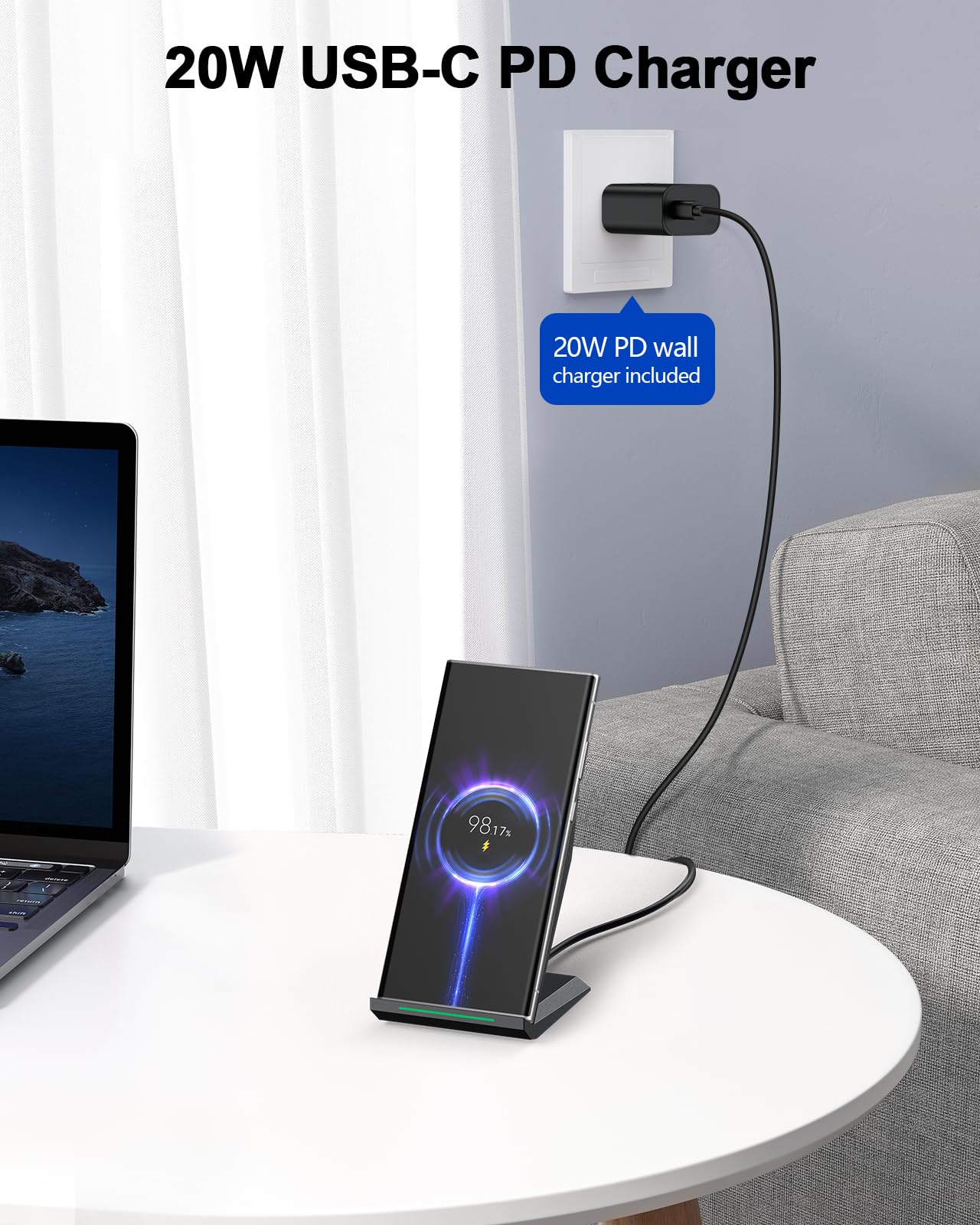 Nanami Fast Wireless Charger With Usb Phone Charger, Qi Certified Charging Stand With 20W Pd Adapter For Iphone 17/17 Pro/17 Pro