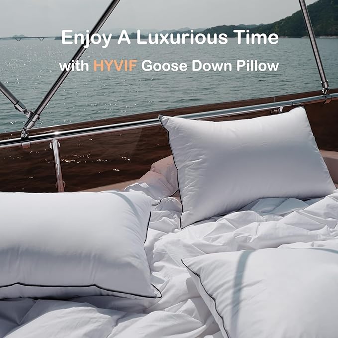 Luxury All Hungarian Goose Down Pillows Queen Size,Soft and Support Down Bed Pillow for Back,Side,Stomach Sleepers,480 Thread Count 100% Cotton Shell,Queen Size Soft Pillow 2 Pack 20"x28"