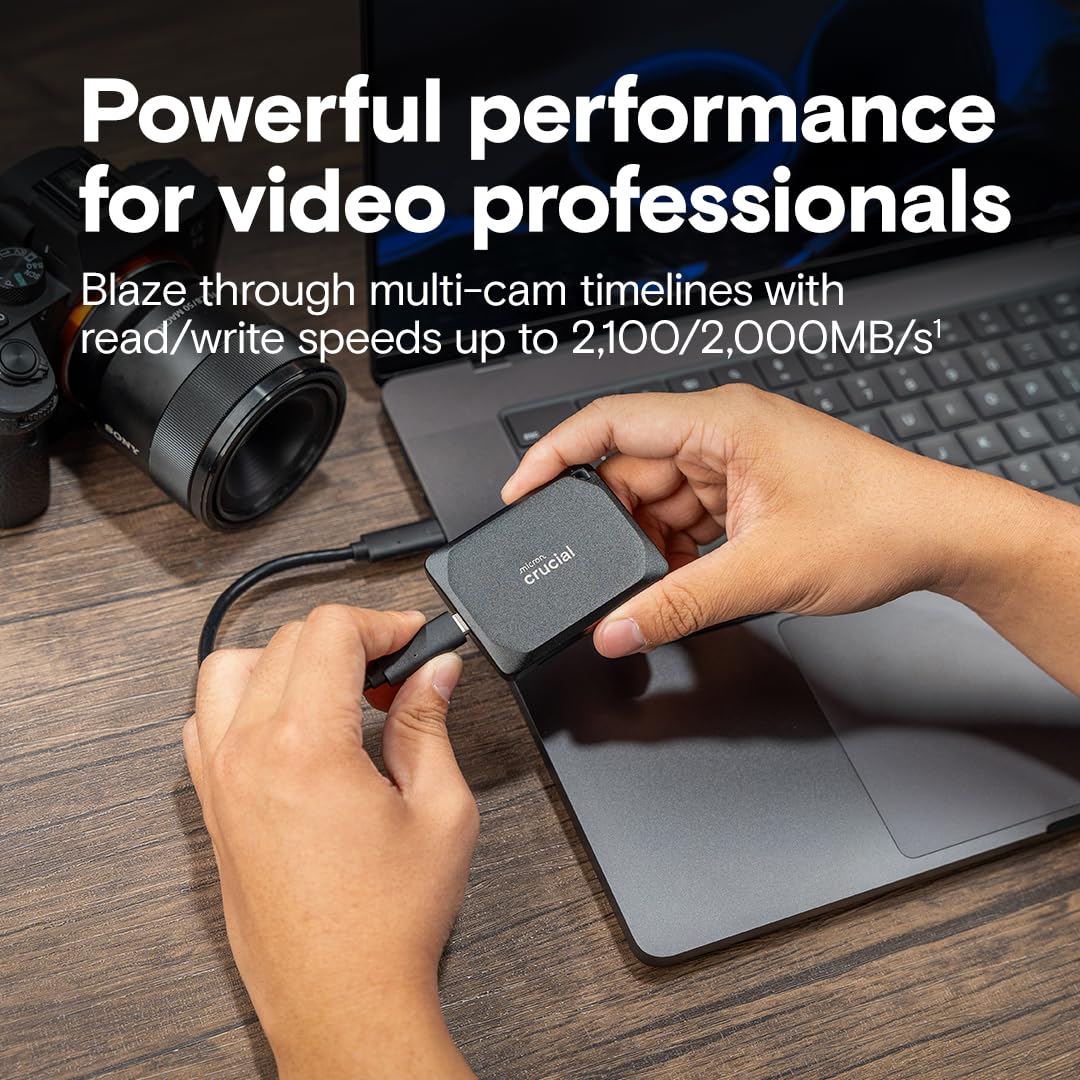 Crucial X10 Pro 2Tb Portable Ssd, Up To 2100Mb/S Read, 2000Mb/S Write, Usb 3.2 Usb-C, External Solid State Drive, Durable Storag