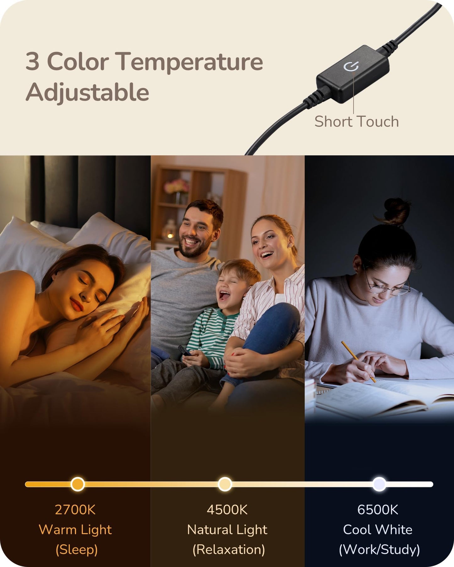 EDISHINE LED Table Lamp - Minimalist Design, 3 Dimmable Color Temperatures, Touch Control, Silver Finish, 6W
