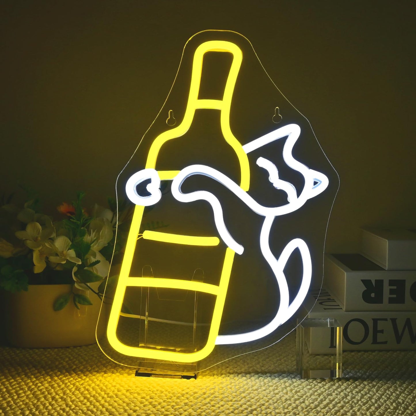 Wanxing LED Neon Light - Cute Cat Sign, USB Powered, Acrylic, Yellow-Drunk Cat for Home Bar, Party, Unique Gift