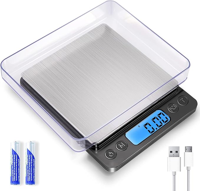 Small Digital Gram Scale 1000g by 0.01g, MEIYA High Accuracy Scale for Food Ounces and Grams, Upgrade USB Charging Kitchen...