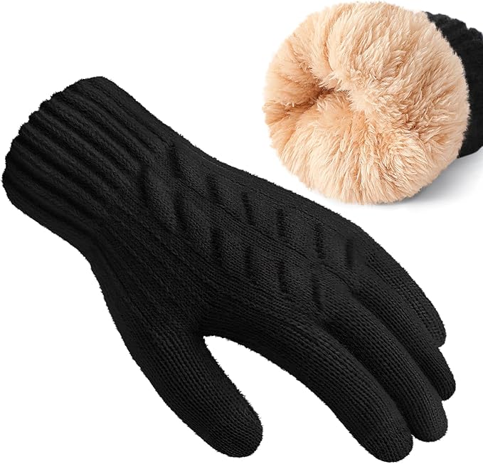 Clothirily Winter Gloves - Thick Wool Fleece Liner, Thermal Knit, Touchscreen, Elastic Cuff Insulated Gloves for Women & M...
