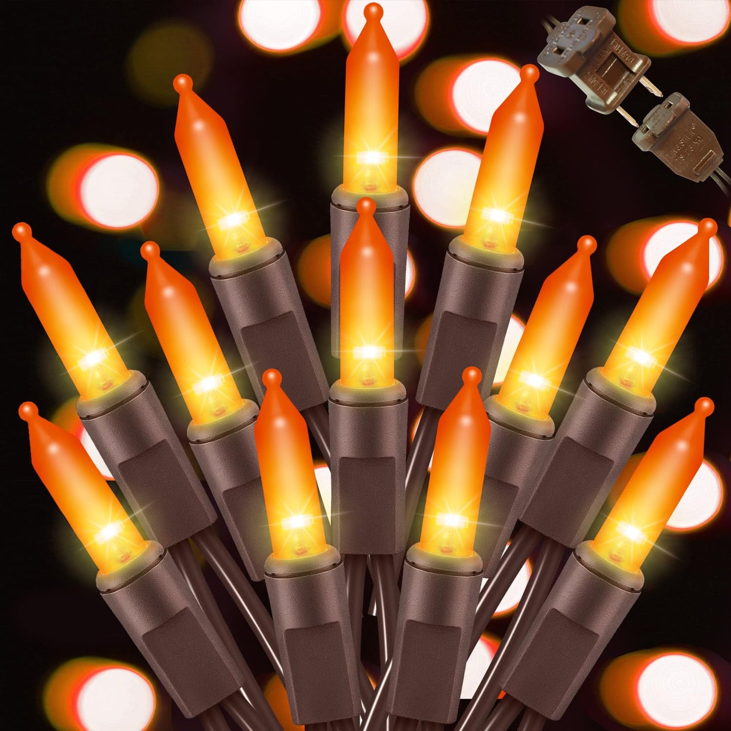Lamphome Orange Halloween Light  100 Count 20Ft String Light 120V Ul Certified Orange String Lights  Plug In Brown Wire Fall Lights Waterproof For Spooky Thanksgiving Party Decor
