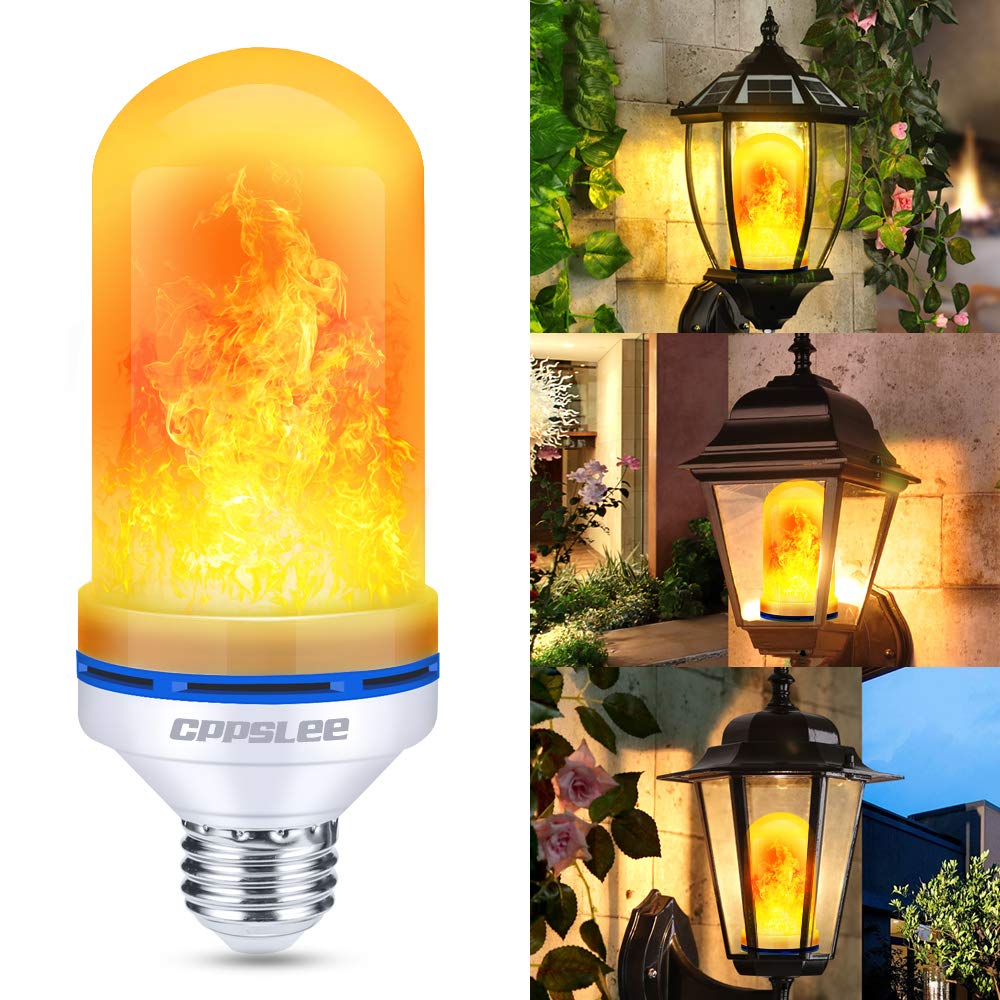 CPPSLEE Upgraded LED Flame Light Bulbs, 4 Modes Flickering Light Bulbs, E26 Base Fire Flame Bulb for Christmas Decorations Outdoor, Halloween Lights Patio Indoor Home Decor (Yellow, 2 Pack)