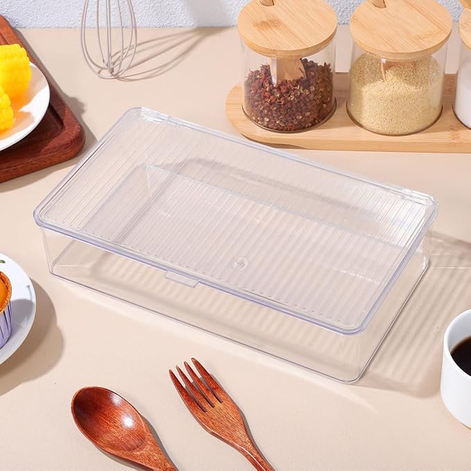 Transparent Flatware Tray Kitchen Drawer Organizer With Lid, Plastic Kitchen Cutlery Tray and Utensil Silverware Storage Container with Cover, Multi-Purpose Storage Box for Bathroom, Office, and Dorm