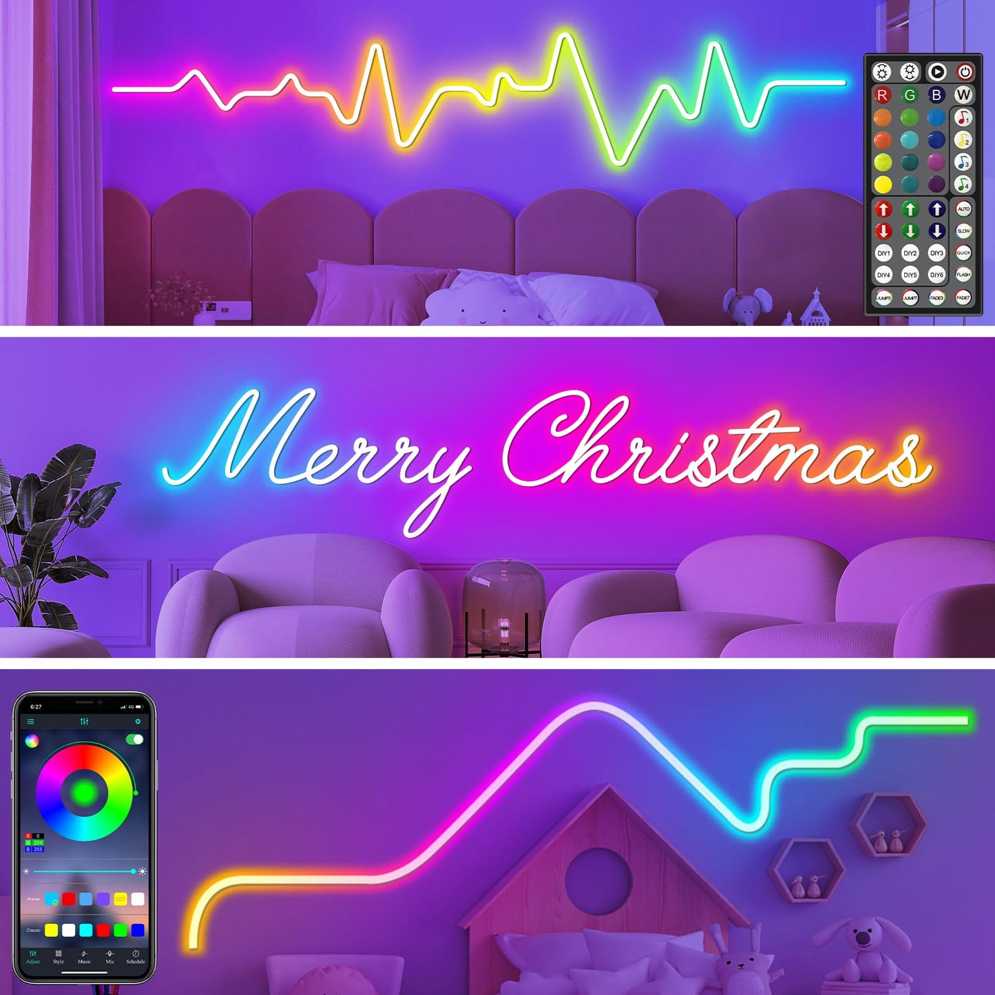 LETIANPAI Neon Rope Lights 32.8FT RGB Waterproof LED Strip with App/Remote, Music Sync, Flexible Design