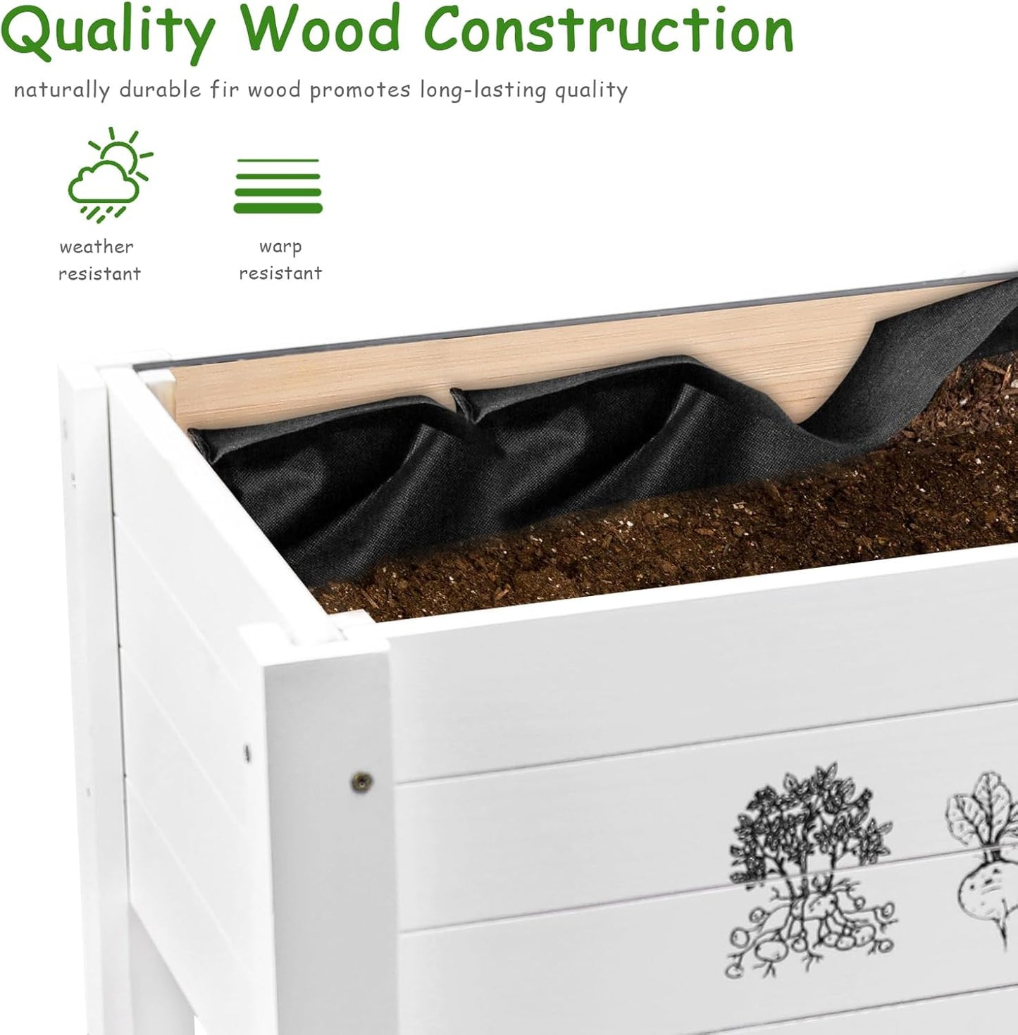 WONDER GARDEN Raised Garden Bed-Planters for Outdoor Plants - Wood Planter Boxes Outdoor for Kids with Legs and DIY Chalkboard for Vegetables Flower Herb（White）