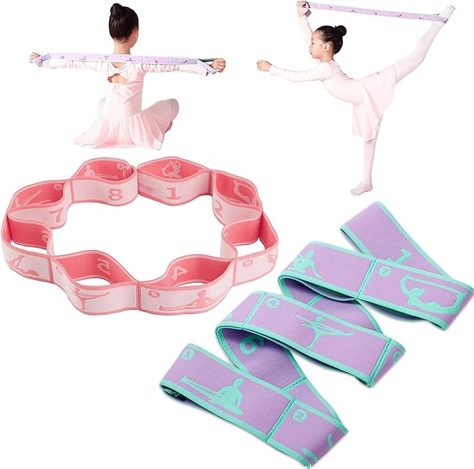 Stretch Straps with Loops for Exercise, 2 Pcs Yoga Stretch Straps for Kids, Elastic Stretching Straps 8 Loops Leg Stretche...