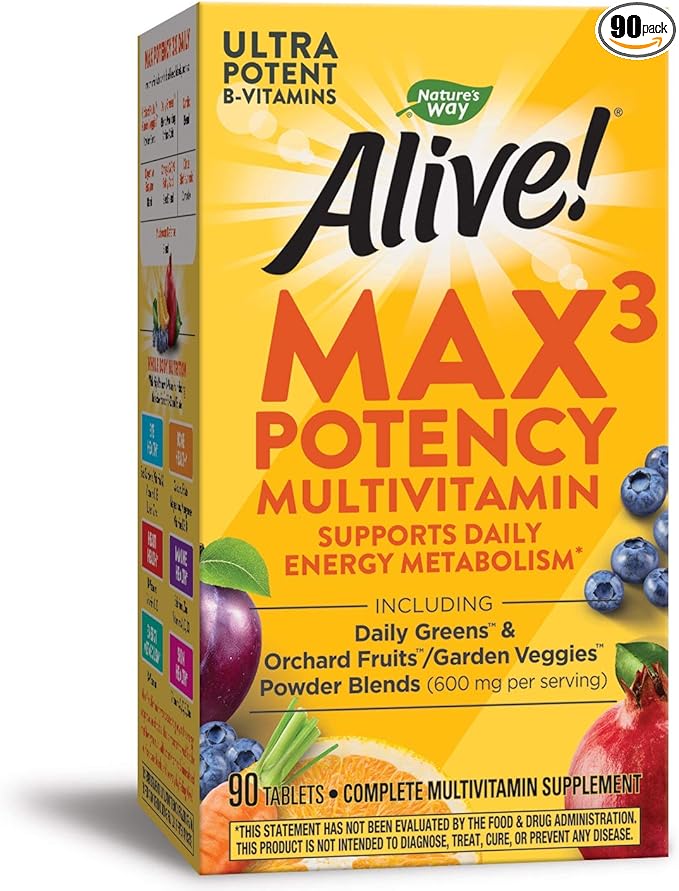 Nature's Way Alive! Max Potency Daily Multivitamin Tablets, Natural, 90 Count
