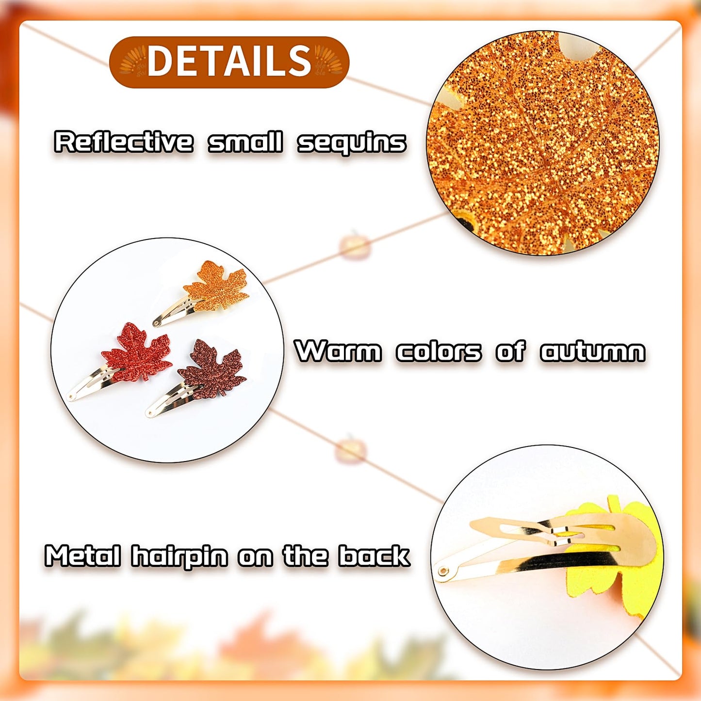 12PCS Fall Maple Leaf Hair Clip Glitter Red Brown Gold Autumn Hair Accessories for Women Thanksgiving Leaves Hair Clip Festive F