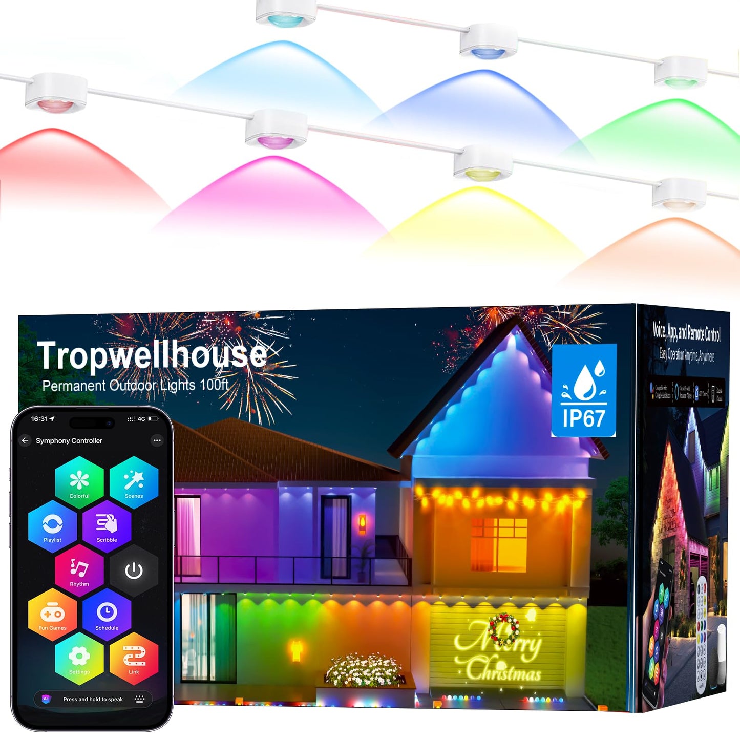 Tropwellhouse Permanent Outdoor Light Pro  200Ft With 144 Rgb+Ic Led Lights  90 Scene Modes  Ai Light Design  Ip67 Waterproof For Halloween Christmas Decor And Daily Lighting  Work With Alexa  Google