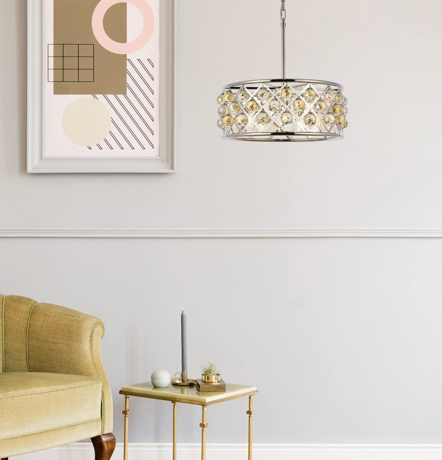 Elegant Lighting 5-Light Pendant Lamp, 20in Depth x 9in Height, Polished Nickel Finish, Golden Teak, Model 1214D20PN-GT/RC