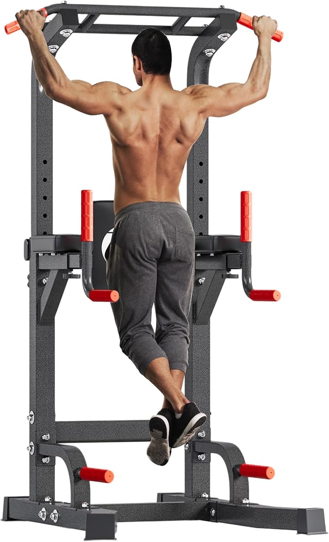 soges Pull Up Bar Dip Station, Power Tower with A Backrest, Adjustable Height Pull Up Bar Stand, Multi-Function Home Gym S...