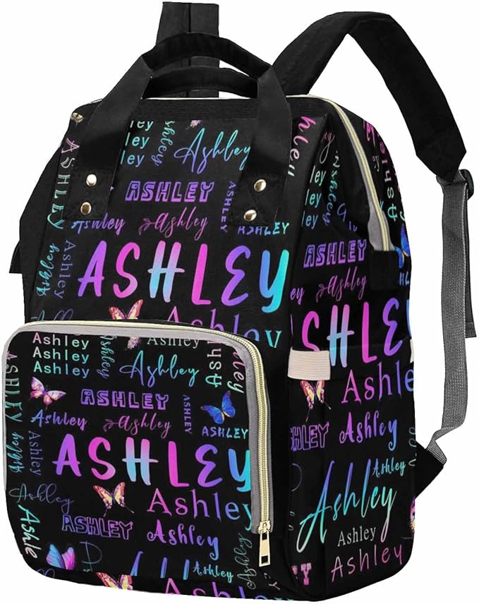 Customize Diaper Bag Large Capacity All-In-One Bags Casual Daypack Custom Diaper Bag with Name Personalized Nappy Bag for Holiday Travel, Colorful Butterfly