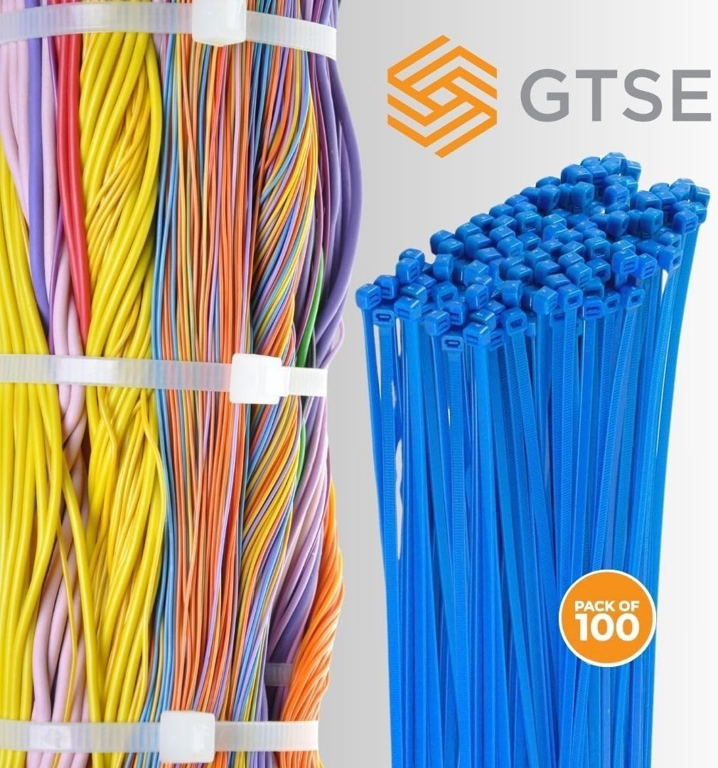 GTSE 14 Inch Blue Zip Ties, 100 Pack, 50lb Strength, UV Resistant Long Nylon Cable Ties, Self-Locking 14" Tie Wraps