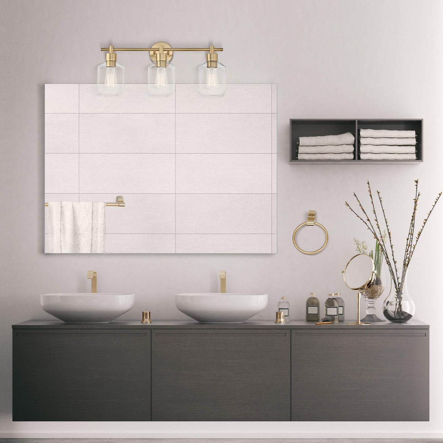 Globe Electric 51638 3-Light Vanity Set, 5 Piece, Gold Finish, Metal, 11.75 inches