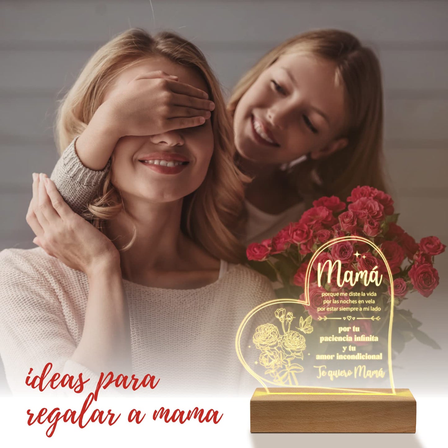 Giltglimmer Acrylic Night Light For Mom - Engraved Spanish Gifts, White, Model Qda15Cxx078