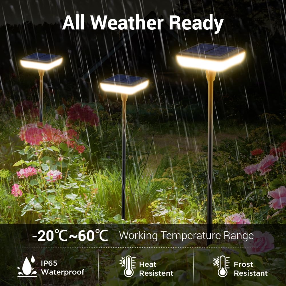 Ainostone Solar Pathway Lights Outdoor 6 Pack Solar Powered Garden Lights 12H Long Lasting Auto On/Off Solar Swaying Light Ip65 Waterproof For Planter Flowers Landscape Lighting Decoration Warm White