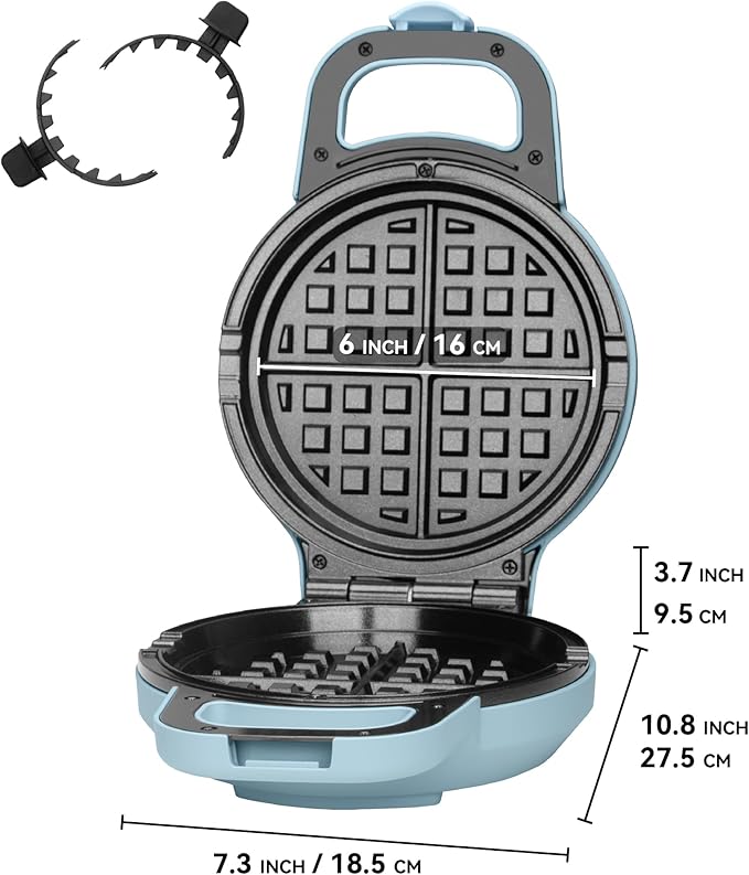 6" Stuffed Waffle Maker Rotating, Flip Waffles Maker Machine with Removable Waffle Ring, Ceramic Coated Belgian Waffle Maker for Kids, Waflera Electrica, Waffle Iron, Pale Blue