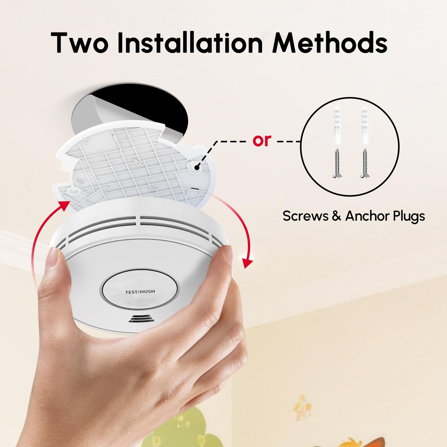 KARUOTOP Smoke and Carbon Monoxide Detector Alarm 2 Pack, 10-Year Battery Fire Alarm CO Detector with Large Test/Silence Button, Easy Adhesive or Screw Mount