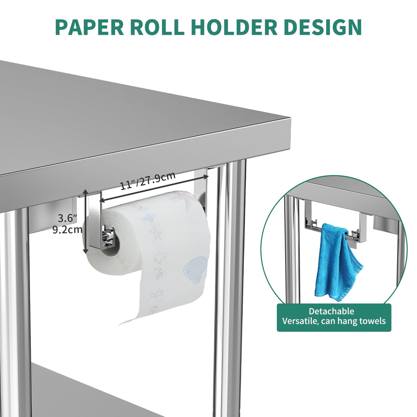 YITAHOME 36" × 24" Stainless Steel Table with Paper Towel Holder and Drawer, NSF Work Table with Drawer, Metal Table Prep Table for Home Kitchen Restaurant Garage Warehouse
