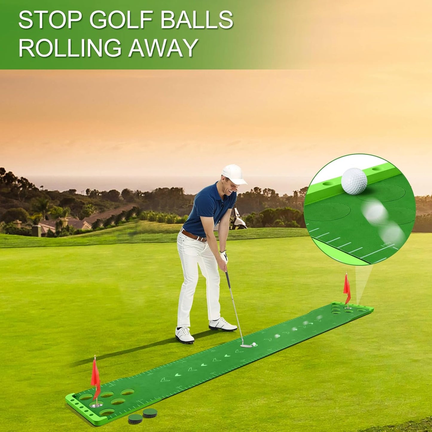 Golf Putting Game Set with Front Border for Indoor & Outdoor,Golf Putting Green Mat Include 4 Balls,1 Portable Bag,2 Flags&Cups,Practice Training Aid for Backyard,Party,Office